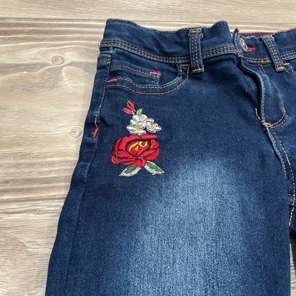 Dark wash denim jeans with floral detailing - Picture 3 of 5